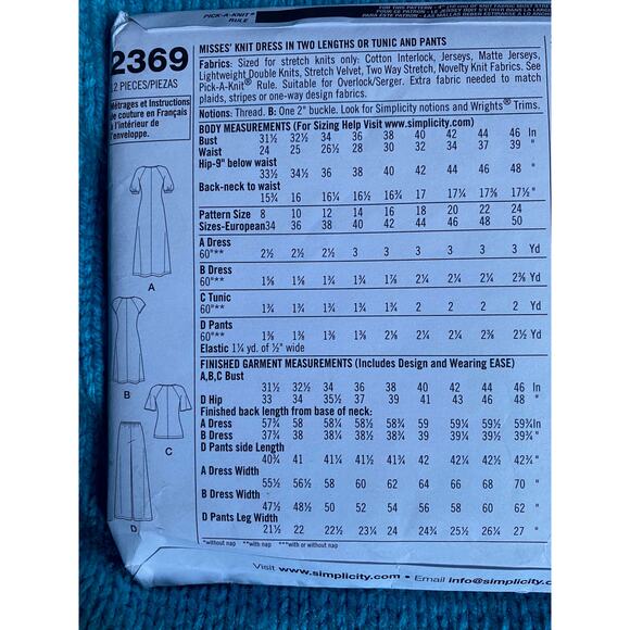 Simplicity sewing pattern 2369 surplice dress tunic pants - Picture 4 of 5